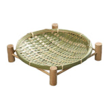 Maxbell Bamboo Woven Basket Tray Round Storage Tray for Vegetables Breakfast Cabinet 22cm Green