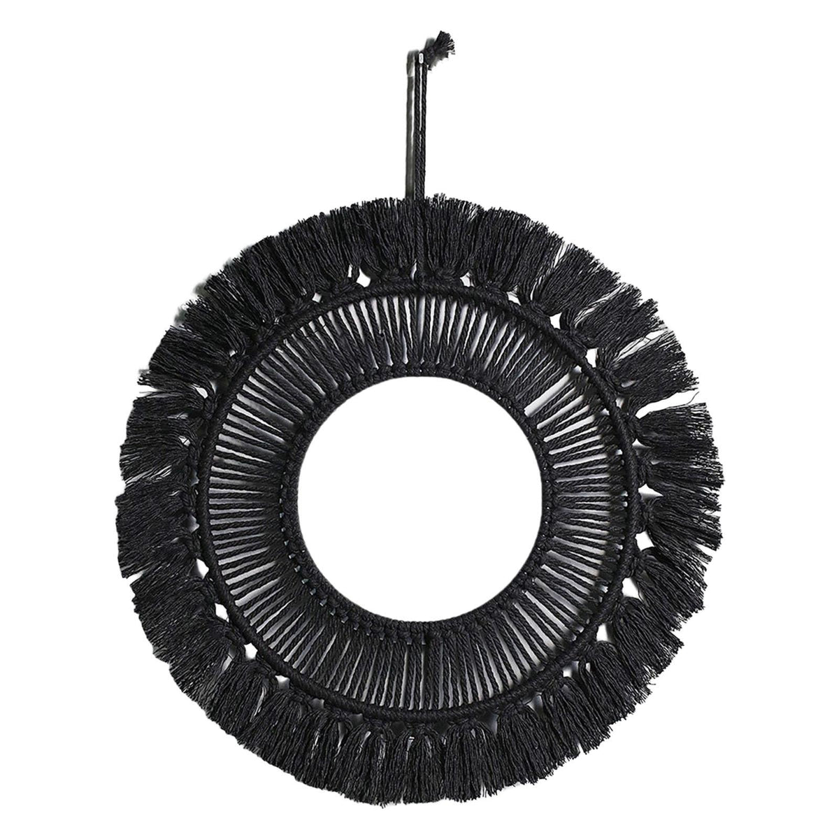 Maxbell Maxbell Round Mirror Boho Macrame Fringe Hanging Wall Mirror Decor Tassel 24cm