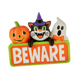 Maxbell Light up Beware Sign Pumpkin Cat Evil Statue Fireplace Halloween Decoration