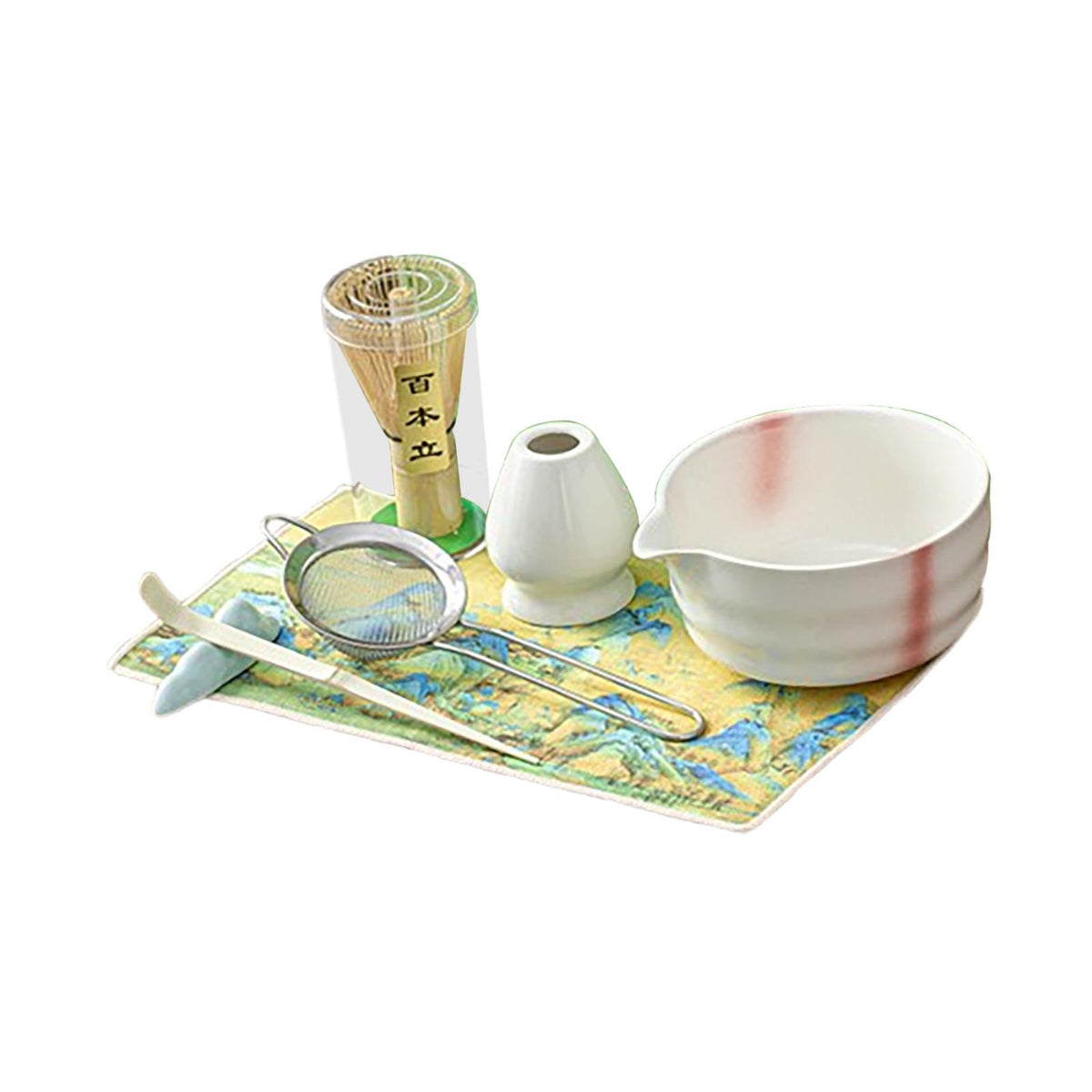 Maxbell 7Pcs Matcha Whisk Set Japanese Utensils Gift Handcrafted Making Tools Sifter White Red