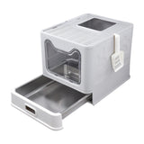 Maxbell Cat Litter Box with Lid Folding Hooded Front Entry Top Exit Kitty Litter Pan Gray