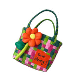 Maxbell Flower Woven Bag Shopping Basket Picnic Basket for Outdoor Harvesting Garden Orange Flower