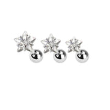 Maxbell 4xset of 3-size 316L Steel Star Clear Zircon Ear Studs Body Piercing Studs
