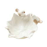 Maxbell Ceramic Flower Shaped Ring Trinket Tray Business Cards Holder for Room Decor White