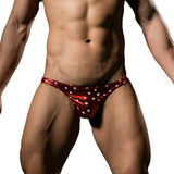 Maxbell Men Sexy Underwear Brief Low Rise Bronzing Star Metallic Shiny Bikini Red XL - Aladdin Shoppers