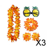 Maxbell 3xHawaiian Necklace Costume Set Beach Womens Fancy Dress Dress Decor Headband Orange
