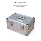 Maxbell Aluminum Alloy Storage Box, 1-Lock lockable Organizer, Portable money container, Document & Tool Case, Silver Mesh Design, Handheld for Office, Home, Bank, 40x30x30cm Double Lock Buckle 35x25x20cm