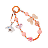 Maxbell Beaded Phone Charm with Metal Hook Pendant Cartoon Lovely for Women Wristlet Orange