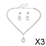 Maxbell 3xTeardrop Rhinestone Jewelry Necklace Earring Set Wedding Bridal Party