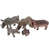 Maxbell 5x Realistic Animal Toy Figures Realistic Animals for Zoo - Rhinoceros Hippo Family Model Toys Birthday Party Toys - Aladdin Shoppers