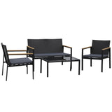 4 Pieces Rattan Garden Furniture Set, 4 Seater Garden Sofa Set with