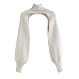 Maxbell Maxbell Turtleneck Sexy Short Sweater Long Sleeve Knitwear Pullover Halter Top White