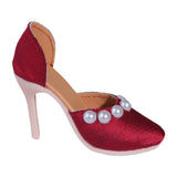 Maxbell High Heeled Shoes Pearl Female Shoes for Dress up Action Figures Accessories red