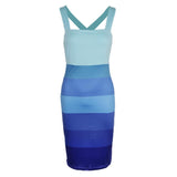 Women Stripe Bodycon Pencil Cocktail Evening Summer Party Midi Dress S Blue