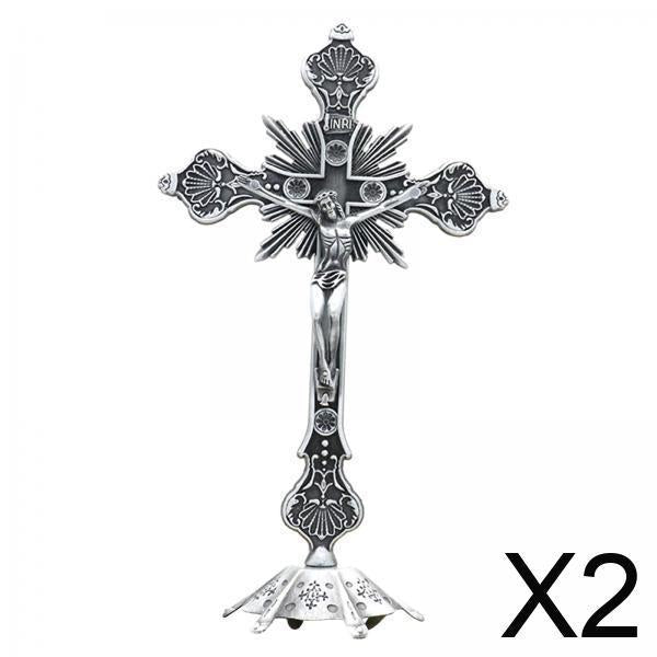 Maxbell 2xJesus Crucifix Sculpture Figurine Crucifix with Stand for Prayers Home Table