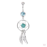 Maxbell 2 Pcs 14G Stainless Steel Barbell Crystal Dream Catcher Dangle Navel Belly Ring Bar Blue