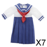 7xLovely Doll Mini School Uniform Dress Clothes for 1/6 Girl Dolls Navy Blue