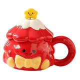Maxbell Coffee Mug 420ml with Lid Festival Cute Xmas Mug for Household Adults Office Red