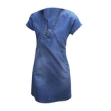 Maxbell Maxbell Womens Sexy Denim Dress Spring Summer V Neck Slim Fit Skirt Dark Blue L
