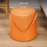 Maxbell Multifunctional Houndstooth Ottoman, Portable Accent Stool with Handle, sturdy Wood Frame & Upholstered Seat, Round & Cube choices, Small Footrest for Living Room & Entryway, Random Color Orange