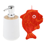 Maxbell Soap Dispenser with Towel Sturdy Lotion Dispenser for Kitchen Bedroom Vanity white red fish