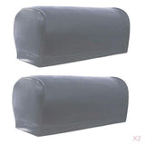 Maxbell 2 Pairs Non-slip PU Leather Stretch Furniture Sofa Armrest Covers Gray