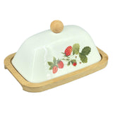 Maxbell Ceramic Butter Dish Multifunctional Butter Plate for Home Countertop Freezer Strawberry pattern