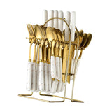 Maxbell Stainless Steel Flatware Cutlery Set Vintage Flatware for Party Hotel Dining white gold