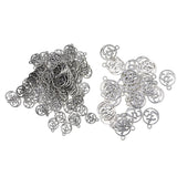 Maxbell 130Pcs Tibetan Silver Hollow Out OM Yoga Round Charm Pendant Necklace Making
