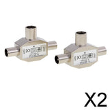Maxbell 2x2 Pieces TV Aerial Metal Coaxial Signal Splitter 2 Way 1 Female to 2 Male
