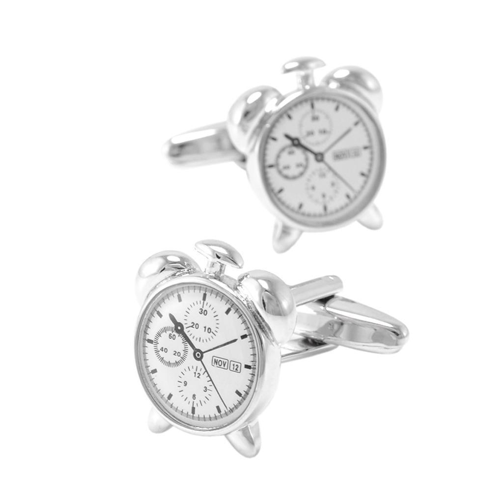 Maxbell Maxbell Cute Alarm Clock Silver Cuff Link Wedding Party Xmas Gift Mens Cufflinks