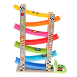 Maxbell Wooden 7-Layer Ramp Race Track & 8 Mini Inertia Car Sliding Toy Vehicel & Train Playset for Baby Toddler Fine Motor Skill Developmental Activity - Aladdin Shoppers