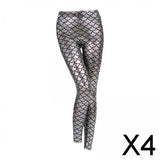 Maxbell 4xHigh Waisted Tight Stretch Performances Women Fish Scale Mermaid Leggings Argent
