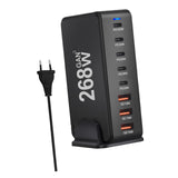 Maxbell 268W USB C Charger PD Charger 8 Ports Desktop Adapter USB C Charging Station Black