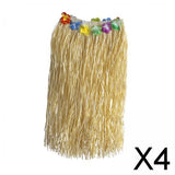Maxbell 4xHawaiian Skirt with Flowers Raffia Skirt for Beach Celebration Carnival 80CM