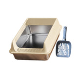 Maxbell Stainless Steel Cat Litter Box Convenient Detachable Non Stick Bottom Sturdy Khaki Medium