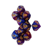 Maxbell 10 Pieces Dice Set D10 Entertainment Toys Party Table Game for Bar Card Game Blue Purple