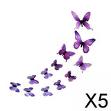 Maxbell 5x12Pcs 3D Luminous Butterfly Wall Stickers PVC for Corridor Party Living Room Purple