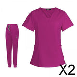 Maxbell 2xWomen's Scrubs Set V Neck Scrub Top Jogger Scrub Pants Nursing Uniforms XL Dark Red