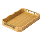 Maxbell Bamboo Serving Tray Breakfast Multipurpose Dinner Tea Tray with Metal Handle L Wood Color