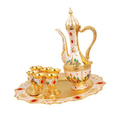 Maxbell Turkish Teapot Set Wine Pot Antique with 6 Coffee Cup for Hotel Home Wedding light pink