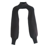 Maxbell Maxbell Turtleneck Sexy Short Sweater Long Sleeve Knitwear Pullover Halter Top Black