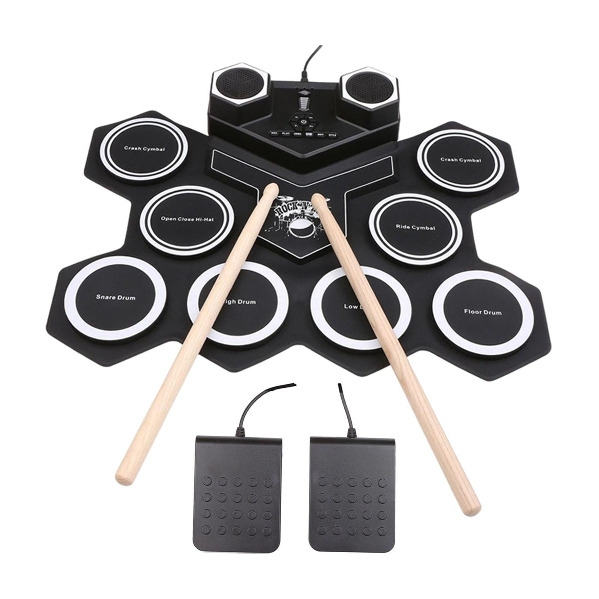 Maxbell Electric Practice Drum Practice Drum Pad Machine for Children Boys and Girls White