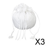 Maxbell 3xSatin Pearl Rhinestone Wedding Bridal Dolly Bag Handbag Ivory 22.5x17cm