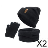 Maxbell 2xWomen Winter Beanie Hat Scarf Hat Knitted Gloves Fleece Lining Black