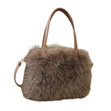 Plush Tote Bag Soft Lightweight Satchel Crossbody Bag for Travel Dating Work Khaki