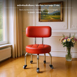 Maxbell Rolling Low Stool with Universal Casters, Small Upholstered Footstool, PU Leather Round & Square Seats, Multi-Height choices for Living Room, Kids, Housework, Modern Black & Red Red Line Backrest