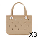 Maxbell 3xHole Bag Waterproof Washable Fashion Open Tote Bag for Shopping Travel Beach Khaki