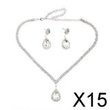 Maxbell 15xTeardrop Rhinestone Jewelry Necklace Earring Set Wedding Bridal Party