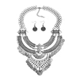 Bohemian Design Choker Necklace with Earrings for Costume Accessories Events Silver